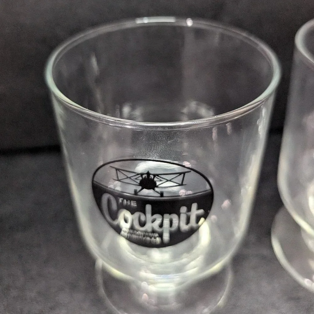Cockpit Ale Beer Clear Pedestal Glasses, Set‎ of 2, Vintage Memphis Memorabilia
